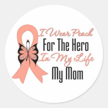 I Wear Peach For The Hero in My Life...My Mom Stickers