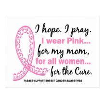 I Wear Pink For My Mom Filigree Pink Ribbon Postcard