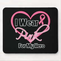 I Wear Pink Heart Ribbon Hero Breast Cancer Mousepad