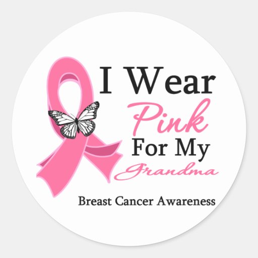 I Wear Pink Ribbon Grandma Breast Cancer Classic Round Sticker Zazzle