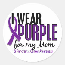I Wear Purple For My Mom 10 Pancreatic Cancer Round Stickers
