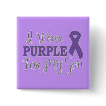 I Wear Purple For My Son (Purple Ribbon) Pinback Button