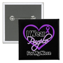 I Wear Purple Heart Ribbon - Niece Pinback Buttons