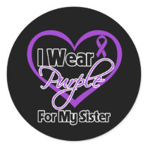 I Wear Purple Heart Ribbon - Sister Round Stickers