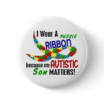 I Wear Puzzle Ribbon For My Son 33 AUTISM T-Shirts buttons