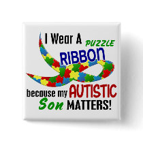 I Wear Puzzle Ribbon For My Son 33 AUTISM T-Shirts buttons
