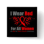 I Wear Red Tribal Ribbon Women Heart Disease buttons