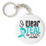 I Wear Teal Ribbon For PCOS Awareness Keychains