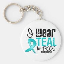 I Wear Teal Ribbon For PCOS Awareness Keychains