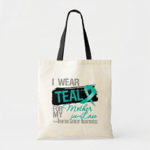 I Wear Teal Ribbon Mother-in-Law Ovarian Cancer Tote Bag