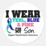 I Wear Thyroid Cancer Ribbon For My Son Round Stickers