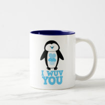 I wuv you penguin with cupcake hearts mugs