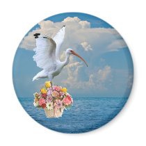 Ibis and Flowers Round Magnet by GrandmaDee Ibis and Flowers Round Magnet