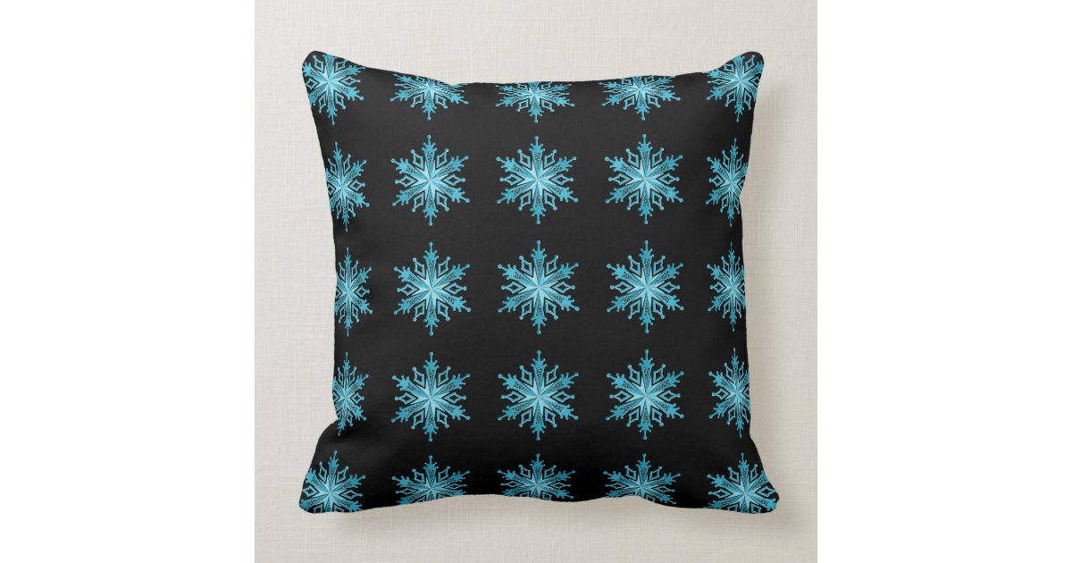 Ice Blue and Black Snowflake Pattern Throw Pillow Zazzle