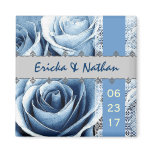 Ice Blue &amp; Silver  Wedding Rose Bouquet with Lace Magnet