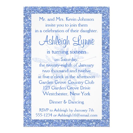 Ice Blue Snowflake Sweet 16 Invitation