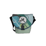 Ice Blue & Teal Modern-Retro Stripes with Monogram Courier Bag