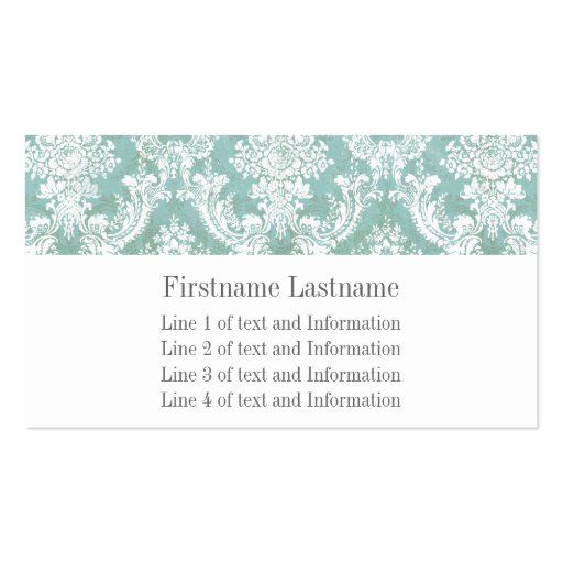 Ice Blue Vintage Damask Pattern with Grungy Finish Business Cards (back side)