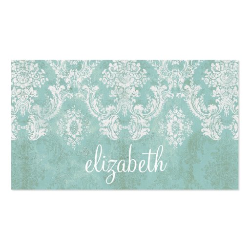 Ice Blue Vintage Damask Pattern with Grungy Finish Business Cards (front side)