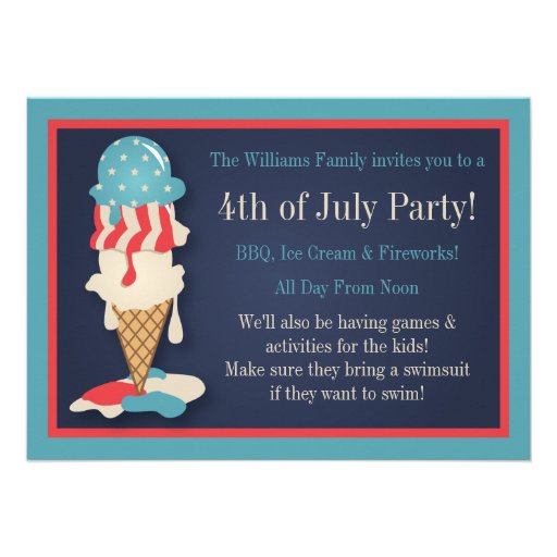 Ice Cream 4th of July Party Invitations