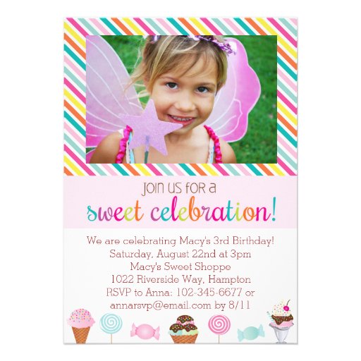 Ice Cream and Candy Party Invitation Personalized Invites