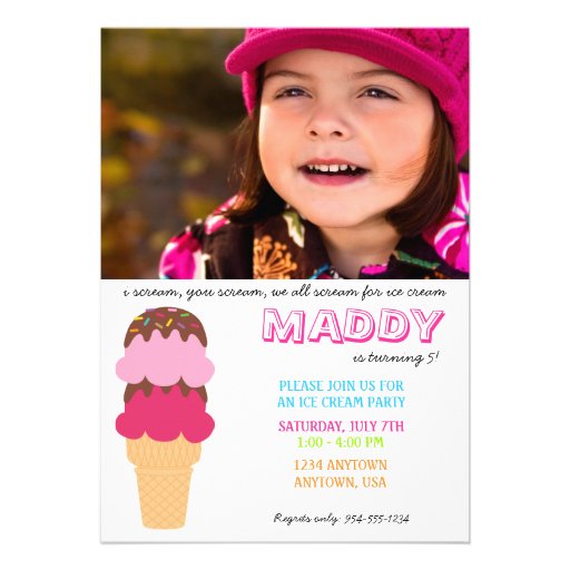Ice Cream Birthday Invitation with Photo