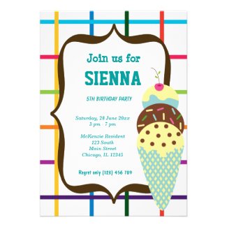 Ice Cream Birthday party Custom Invites