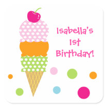Ice Cream Birthday Party  Favor Sticker label