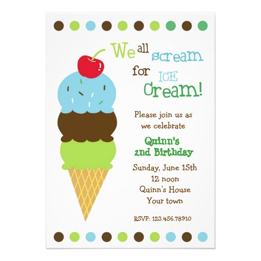 Ice Cream Birthday Party Invitations Boys