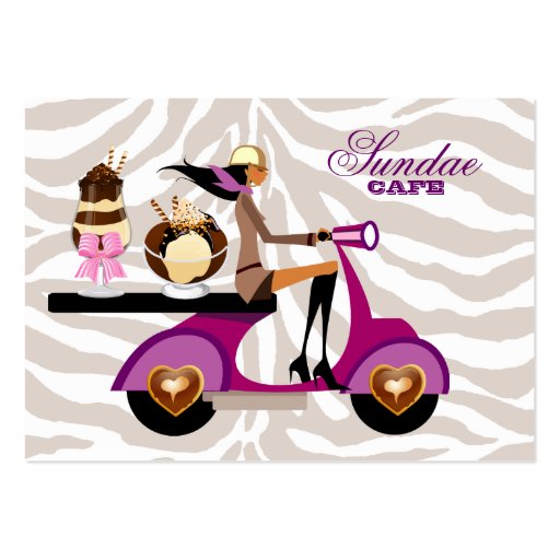 Ice Cream Business Card Scooter Girl Zebra Sundae