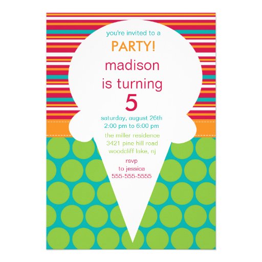 Ice Cream Cone Birthday Invitation Polka Dots