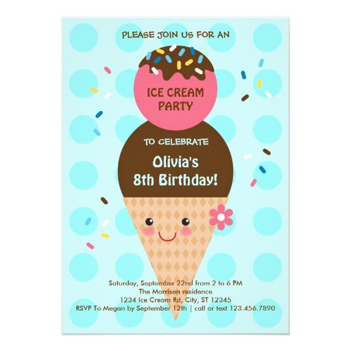 Ice Cream Cone Birthday Party Card