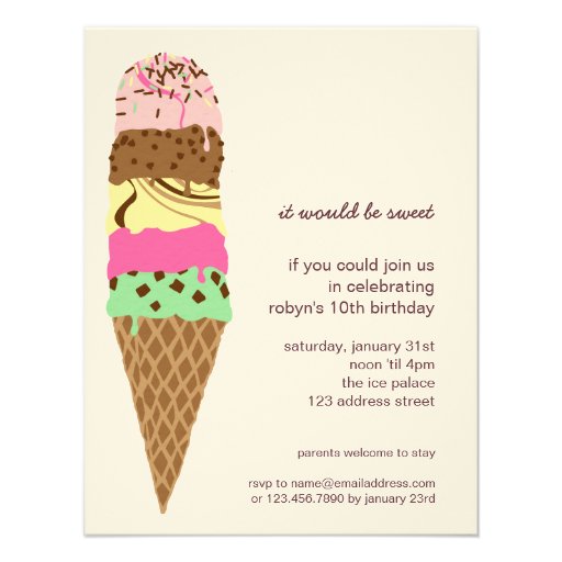Ice Cream Cone Birthday Party Invitation Template