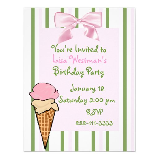 Ice Cream Cone Girl's Birthday Invitation (front side)