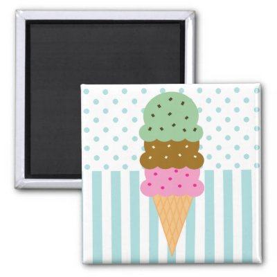This design features a triple scoop ice cream cone (strawberry, 