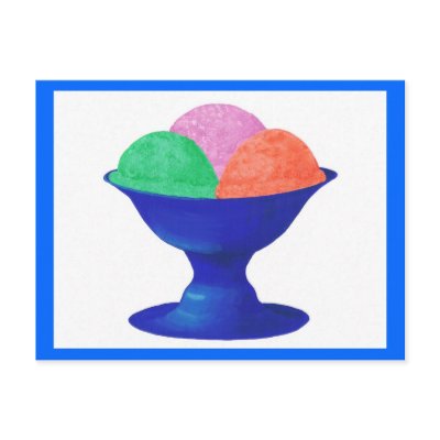 Ice cream in blue bowl party invitation, postcard by Cherylsart