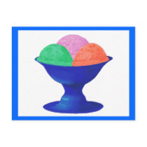 Ice cream in blue bowl party invitation, postcard by Cherylsart Ice cream in blue bowl party invitation, postcard