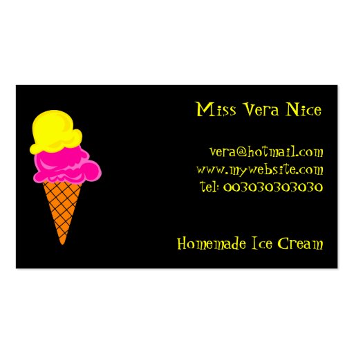 Ice Cream, Miss Vera Nice, Business Card Template (front side)