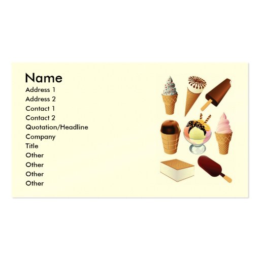 Ice Cream, Name, Address 1, Address 2, Contact ... Business Cards