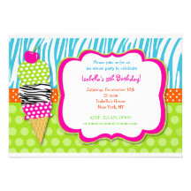 Ice Cream Party Birthday Invitations