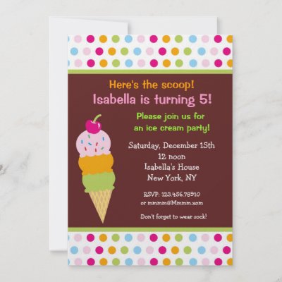 Ice Cream Party Birthday Invitations icecream