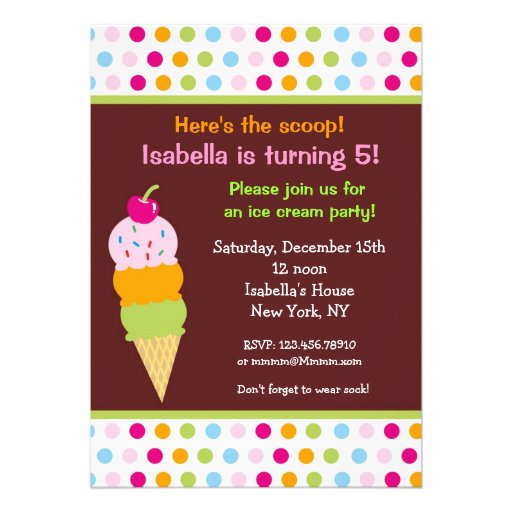 Ice Cream Party Birthday Invitations icecream