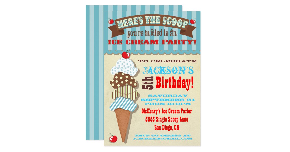 Ice Cream Party Invitation Zazzle