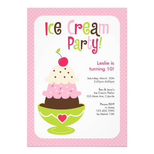 Ice Cream Party - Pink, Green and Brown Custom Announcements
