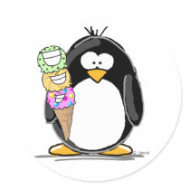 Ice Cream Penguin Round Stickers