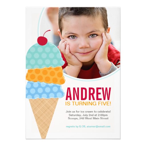 Ice Cream Photo Birthday Invitation in Aqua