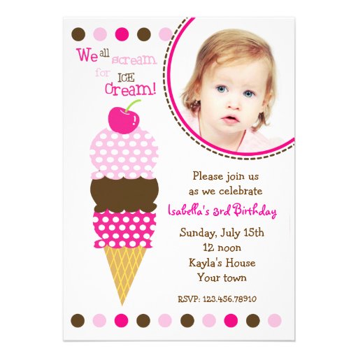 Ice Cream Photo Birthday Party Invitaitons Personalized Invite