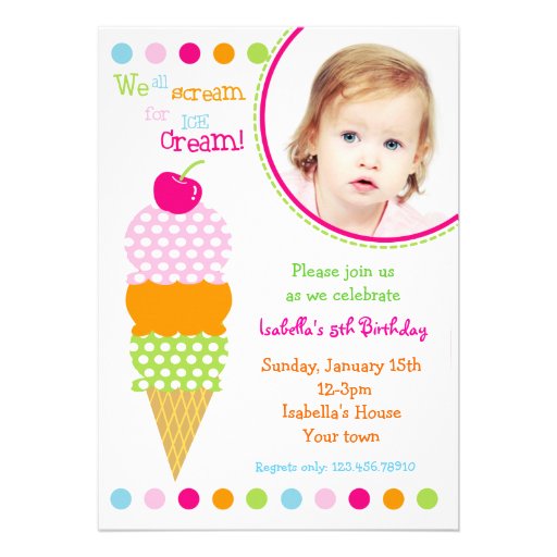 Ice Cream Photo Birthday Party Invitations