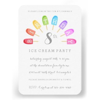 Ice Cream Popsicle Birthday Party Invitation Invites
