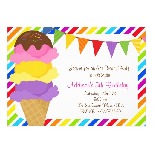 Ice Cream Rainbow Birthday Party Invitation
